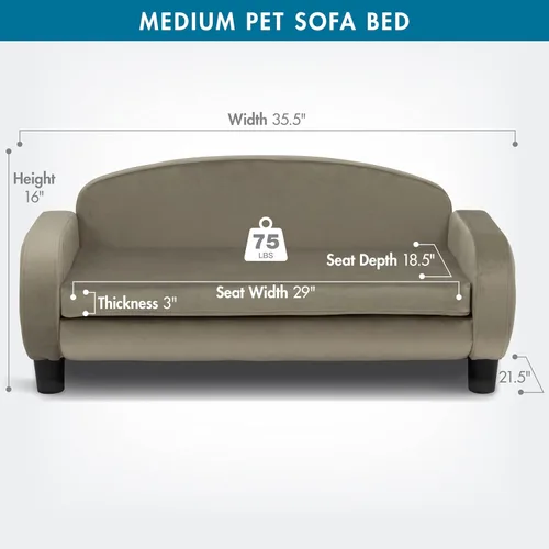 Vista 3 de Paws & Purrs Sofá elevado para gatos de interior con funda de colchón extraíble lavable para gatitos y perros, 35.5 pulgadas de ancho, color ceniza