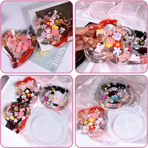 Vista 2 de 3 moldes de bandeja de resina, posavasos de silicona con forma de corazón para resina epoxi, forma de gato/flor para fundición de resina, bricolaje