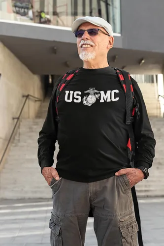 Vista 9 de Lucky Ride Marine Corps Bull Dog Front and Back USMC - Camiseta de manga larga para hombre