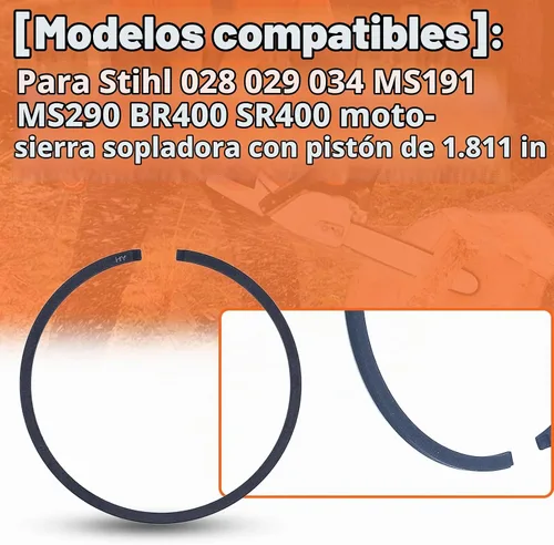 Vista 3 de Anillos de pistón de 1.811 in para Stihl 028 029 034 MS191 MS290 BR400 SR400 Parte 11180343001, 10 x Anillo de pistón