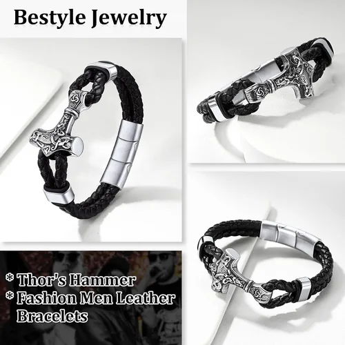 Vista 4 de Bestyle Collar y pulsera de martillo de Thor Viking para hombre genial