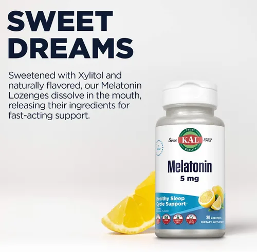 Vista 5 de KAL Pastillas de melatonina de 5 mg de ayuda para dormir, suplemento de melatonina que apoya la calidad del sueño, relajación calmante y un ciclo