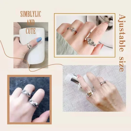 Vista 2 de Juego de 12 anillos de rana chapados en plata lindo paquete de anillos abiertos de animales anillos a juego góticos vintage lindos y elegantes