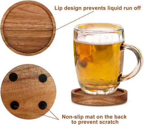 Vista 4 de 4 posavasos de madera de granja con soporte, lindo juego de posavasos de madera para bebidas al aire libre, decoración del hogar, decoración de mesa