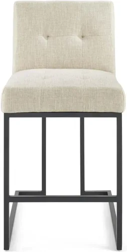 Vista 5 de Modway Privy Taburete tapizado de tela de acero inoxidable negro, beige