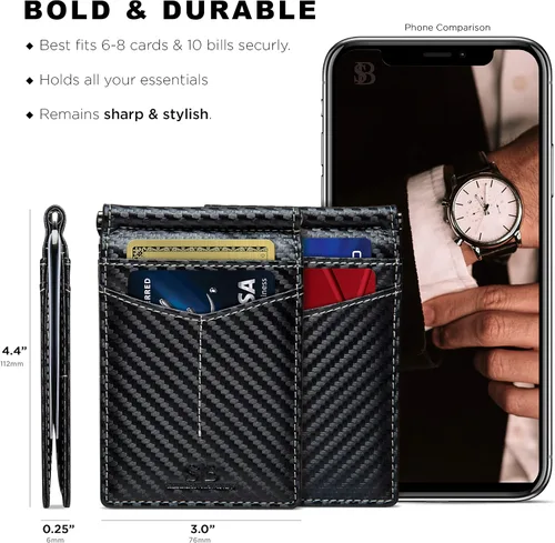 Vista 9 de SERMAN BRANDS RFID Blocking Wallet Slim Bifold - Genuine Leather Minimalist Front Pocket Wallets for Men with Money Clip Gift