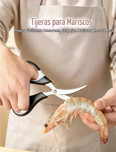 Vista 6 de OMDAR Juego de 3 tijeras de cocina y tijeras de mariscos, tijeras de cocina Negro blanco