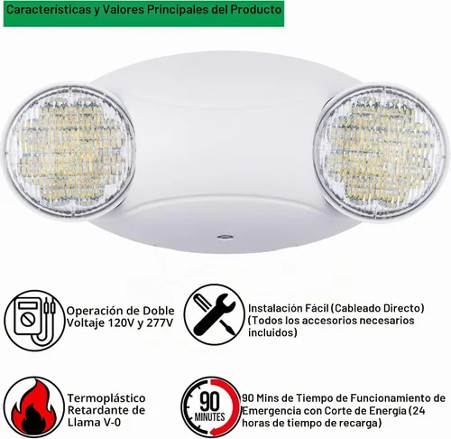 Vista 3 de LIT-PaTH Accesorios de iluminación LED de emergencia con 2 cabezales LED de ojo de insectos y baterías de respaldo, luz de salida estándar de EE.