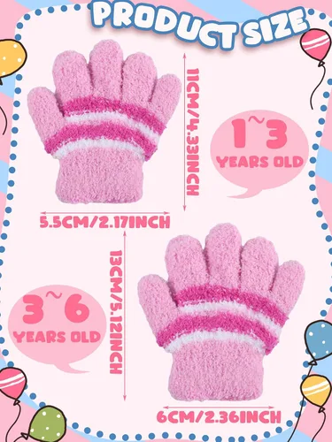Vista 3 de SATINIOR 5 pares de guantes de dedos completos para niños, guantes de punto cálidos guantes de invierno para niños pequeños y niñas, suministros