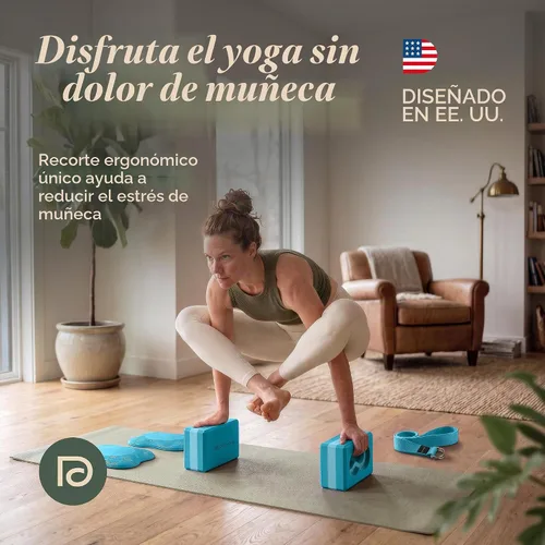 Vista 2 de Deep-Zen® Bloques de yoga con soporte de muñeca; bloques de yoga 2 unidades con rodilleras y correa para poner menos peso en las muñecas; juego