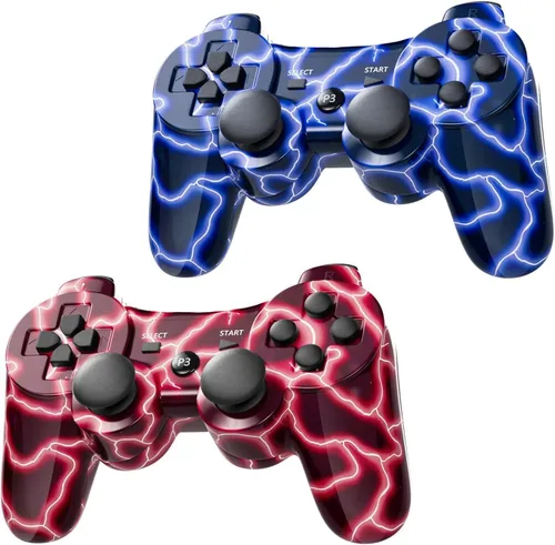 Vista 5 de Wireless Controller for PS-3 Motion Sense Double Vibration Upgraded Gaming Remote for Play 3 with Charging Cord (Black and Red)