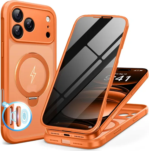 Vista 57 de BERFY Funda para iPhone 17 Pro Max, compatible con MagSafe, protector de pantalla de vidrio integrado, protección de cámara, funda de cuerpo