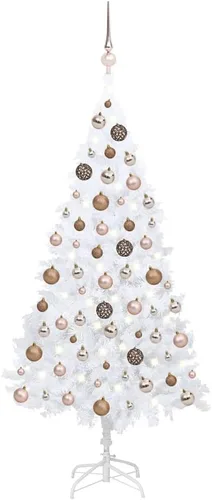 Vista 11 de 6.5ft Pre-Lit Artificial Christmas Tree with 250 LED Lights, Hinged PVC Branches, Metal Stand, and Decorative Balls for Indoor Holiday Decor Verde