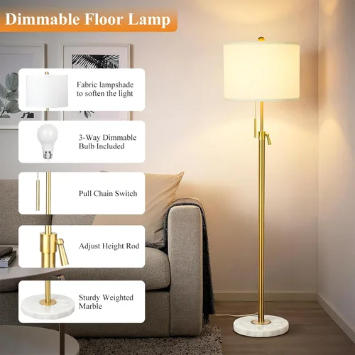 Vista 7 de Actualización: lámparas de pie doradas para sala de estar, lámpara de pie moderna ajustable de 55 a 67 pulgadas de altura con base de mármol