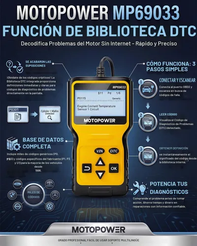 Vista 4 de MOTOPOWER MP69033 - Lector de código, OBD2, escáner, para automóvil, fallo del motor, herramienta de diagnóstico, CAN, para todos los coches