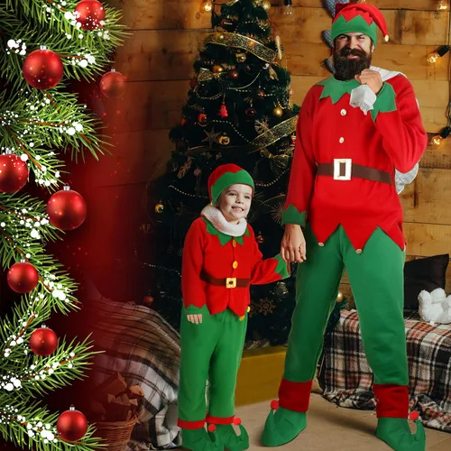 Vista 7 de Newcotte Conjunto de disfraz de elfo de Navidad para mujeres y niñas, ayudante de Papá Noel, incluye sombrero de elfo, vestido de Papá Noel, medias