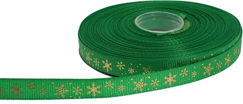 Vista 17 de Cinta de grogrén de copo de nieve con impresión dorada de 25 yardas cada rollo, borde tejido 100% poliéster (3/8 pulgadas, beige)