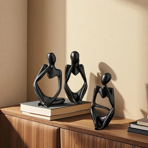 Vista 4 de XINXUAN 3 piezas de esculturas de estatua de pensador, decoración de oficina, estante pequeño, decoración de estantería, soporte de TV, figuras