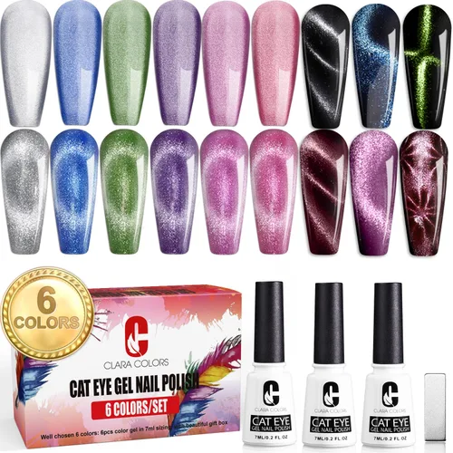 Vista 10 de Clara Colors Esmalte de uñas magnético – Kit de esmalte de gel de ojo de gato de 20 colores, esmalte de uñas holográfico con purpurina de ojo