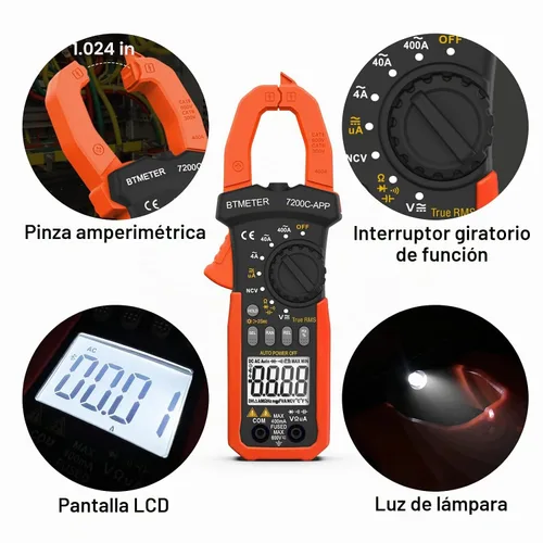 Vista 7 de BTMETER Multímetro de abrazadera digital, rango automático 4000 TRMS AC DC voltímetro amperímetro prueba voltios amperios ohmios frecuencia