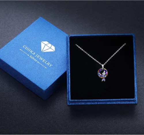 Vista 7 de Collares de sirena de forma redonda con dije de océano de cristal, delicado collar de plata de ley con estrellas de mar y playa, lindos regalos