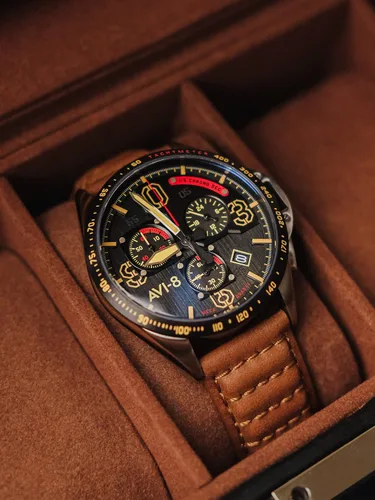 Vista 2 de AVI-8 P-51 Mustang Blakeslee Chrono Negro Marrón