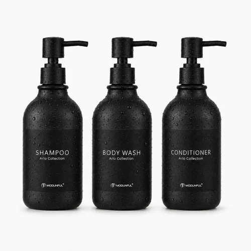Vista 10 de Refillable Shampoo and Conditioner Bottles Set of 3 Polished Black modunful Glossy Black