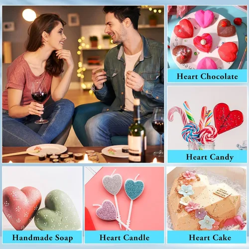 Vista 3 de 34 moldes de silicona con forma de corazón para el día de San Valentín, juego de moldes de corazón rompible Sublaga para chocolate, molde de letras