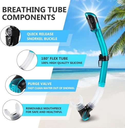 Vista 5 de Adult Snorkel Set, Professional Snorkeling Gear Panoramic Anti-Fog Diving Goggles and Dry Snorkel Tempered Glass Scuba Mask for Diving, Snorkeling