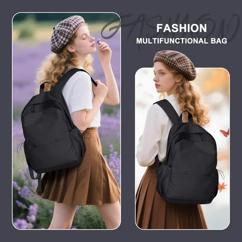 Vista 2 de Mochila Escolar Mochila de Día Casual Negra Bolso para Libros, A-Negro, Grande