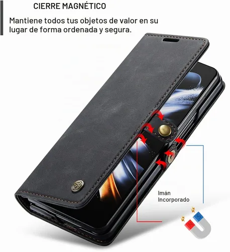 Vista 3 de Funda de cuero tipo cartera con tapa para Samsung Galaxy Z Fold4, con tarjetero y cierre magnético, a prueba de golpes, con soporte plegable, funda