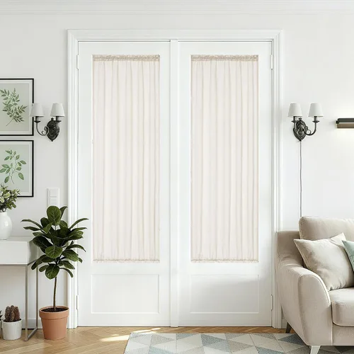 Vista 13 de Cortinas de cocina de lino semitransparente beige de 24 pulgadas de largo, 2 paneles Cream, Cafe Short Curtains, for Bathroom Small Windows, Light