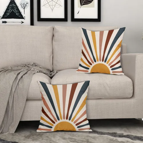 Vista 7 de Kawani - Juego de 2 fundas de almohada decorativas Boho Sunrise, diseño abstracto con rayas coloridas estilo bohemio, fundas de almohada modernas