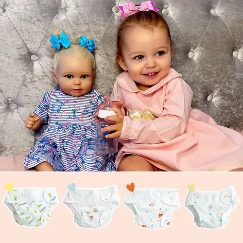 Vista 7 de JIZHI 4 pañales de muñeca Reborn reutilizables para muñecas de 17 a 24 pulgadas, ropa interior para muñecas, pañales lavables con bonitos patrones