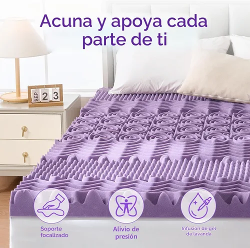 Vista 2 de MUXHOMO - Cubrecolchón de espuma de 2 pulgadas, tipo colmena de 7 zonas, con gel refrescante de lavanda para dolor de espalda, certificado