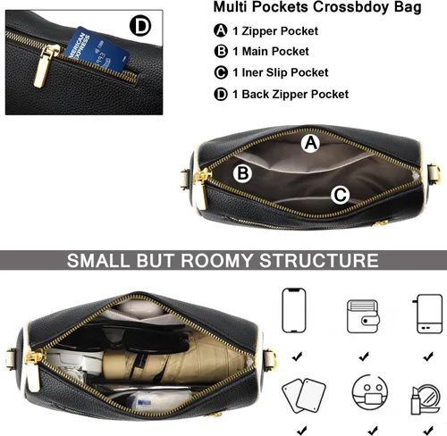Vista 4 de Bolso cruzado pequeño para mujer, con correa ancha, diseño moderno, bolso cruzado y bolso con cremallera superior
