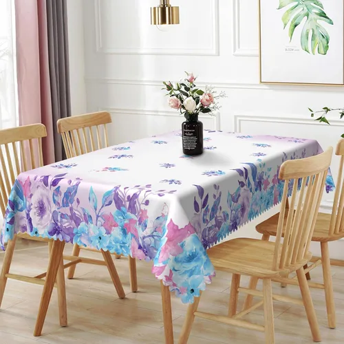 Vista 8 de Mantel rectangular floral de 52 x 70 pulgadas, color blanco y negro, estampado floral, a prueba de derrames y aceite, para cocina, comedor
