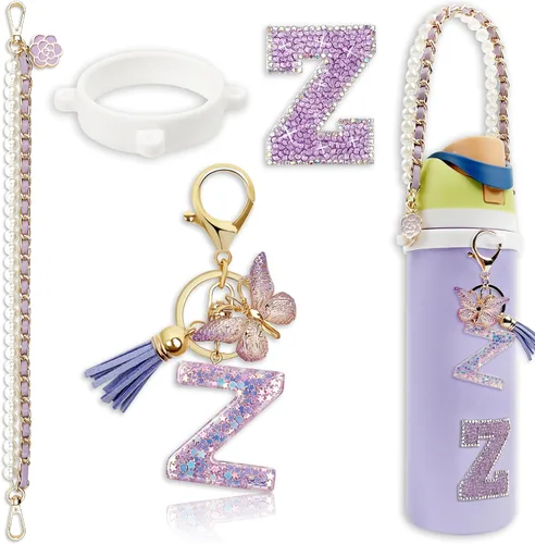 Vista 110 de Letter Handle Strap Accessories with Cute Initial Charm Compatible with Owala Water Bottle 24oz 32oz 40oz Owala Kids
