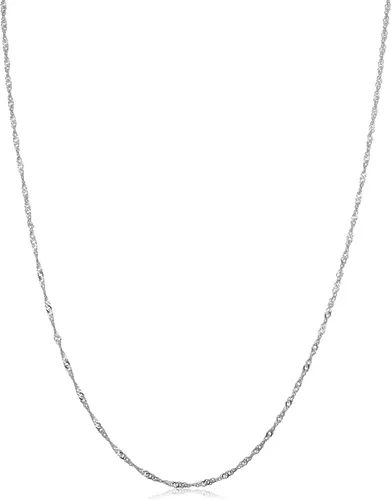 Vista 8 de Kooljewelry Cadena clásica de Singapur para mujer, collar de cadena de oro blanco de 10 quilates de Singapur