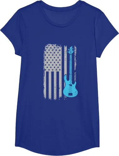 Vista 86 de Electric Bass Guitar Player American Flag Musician T-Shirt Asphalt Grey