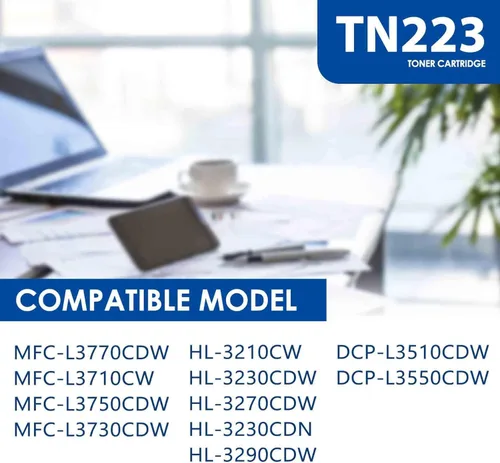 Vista 2 de TN-223BK TN223BK Cartucho de tóner de repuesto para Brother TN-223 TN223 TN223 Black Toner MFC-L3770CDW MFC-L3710CW - Rendimiento de páginas