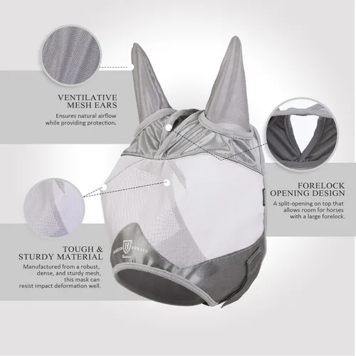 Vista 4 de Harrison Howard Máscara de media cara con protección UV y transpirable para uso equino, cómoda, gris, XS