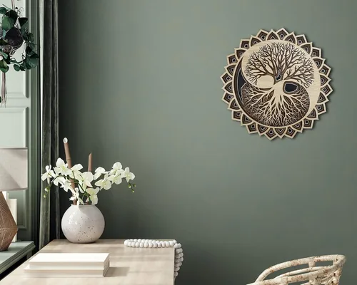 Vista 6 de Decoración de pared de madera con árbol de la vida, decoración de pared de mandala de madera con árbol de la vida (pequeño)