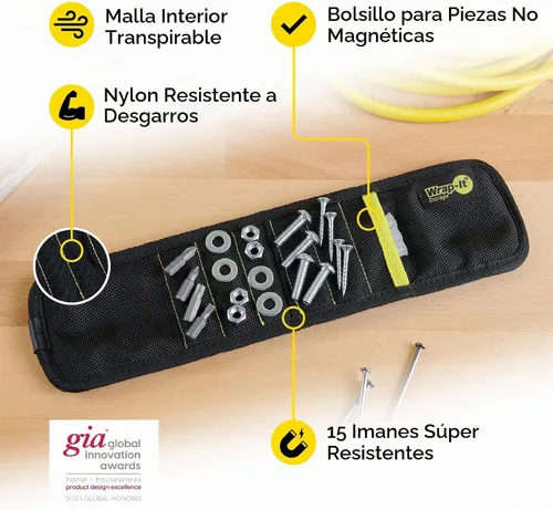 Vista 5 de Pulsera magnética MagSnap de Wrap-It Storage - Gris grafito - Gran regalo para papá cinturón de herramientas y soporte de tornillo Gris