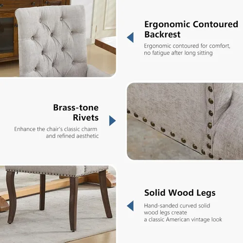 Vista 8 de Accent Dining Chair with Arms,Chenille High Back Kitchen Armchairs,Beige Beige1