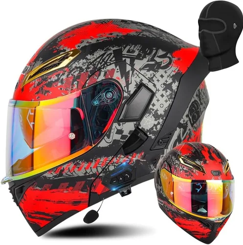 Vista 19 de AAREG Casco de motocicleta unisex para adultos, fibra de carbono, visera antivaho, diseño aerodinámico, Bluetooth integrado, aprobado por DOT