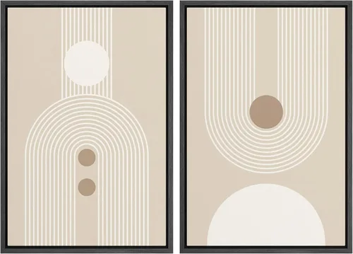 Vista 123 de SIGNWIN Lienzo enmarcado para pared, juego de arte de collage de ondas en espiral de mediados de siglo, formas abstractas, acogedor, neutro