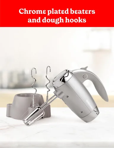 Vista 3 de BETTY CROCKER Batidora de mano de 7 velocidades, 250 W, batidora eléctrica con batidores y ganchos para masa, batidora de mano eléctrica ergonómica
