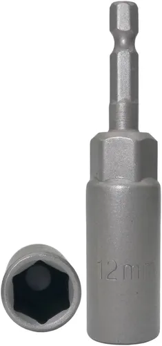 Vista 2 de Llave de vaso de 1/4 de pulgada con vástago hexagonal profunda, adaptador de llave eléctrica, herramienta de taladro de tuerca, 2 piezas (0.472 in)
