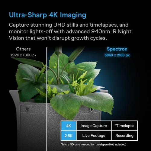 Vista 3 de AC Infinity SPECTRON 3, AI Grow Cam 4K, Monitoreo avanzado de salud vegetal